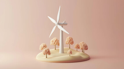 Wind power station in hills. Wind mill, Renewable wind energy, green and alternative eco energy concept. 3d icon.