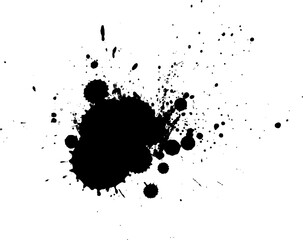 black ink brushed splatter splash on white background