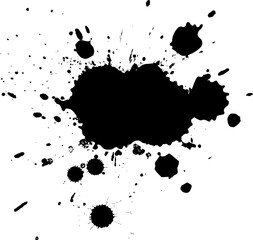 black ink dropped splatter splash on white background
