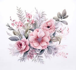Blumen zum Dekorieren einer Hochzeitskarte, Pfingstrosen, hellrosa Aquarell Stil, einzelne Gestecke  3