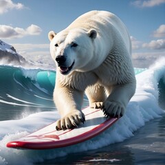 Polar bear surfing at the north pole

