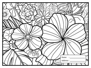 Coloring page for kids hand drawn flowers coloring book illustration