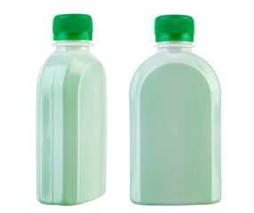 Two bottles of detergent in a plastic bottle without an inscription, isolated on a white background.