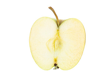 Half green juicy apple isolated in white background.  Healthy food. File contains clipping path.