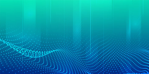 Naklejka premium Digital technology futuristic internet network connection blue green background, abstract cloud cyber information communication, Ai big data, innovation future tech, lines dots illustration 3d vector