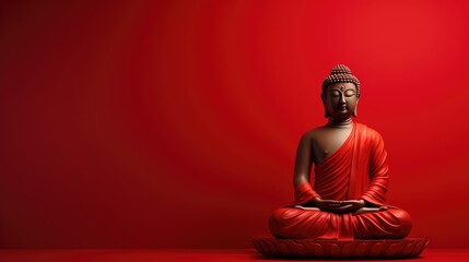 image of Buddha set against a vibrant red background.