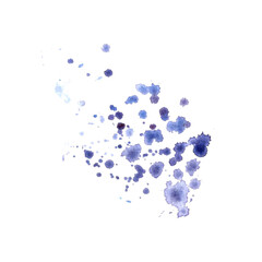 Watercolor abstract blue purple splashes, spatter . Isolated hand drawn illustration pastel splashes, blob of ink paint. Template for backdrop, card, packaging, textile and sticker, sales advertising