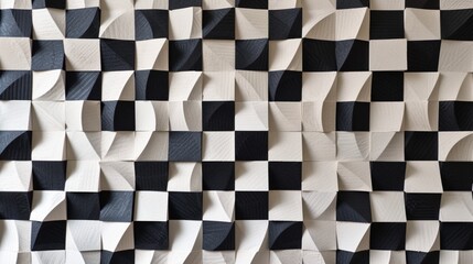 A rhythmic pattern of alternating black and white paper squares, forming a striking, high-contrast abstract design