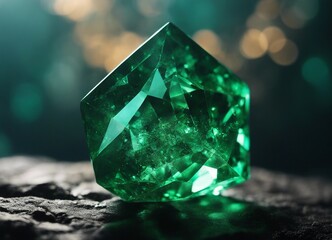 Emerald green crystal gem rock, brilliant, glow, magical

