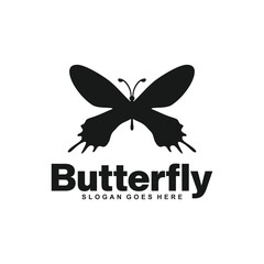 Black butterfly vector icon, isolated on white