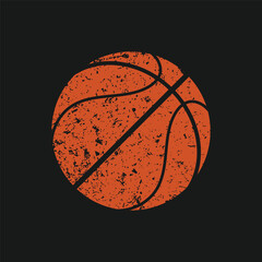 Basketball ball with grunge spots vector icon, sports accessory, Equipment for playing game, championship or tournament competition, grungy design element, emblem, label