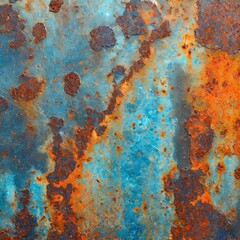 Rustic Serenity: Soft Orange and Blue Tones on Grunge Steel
