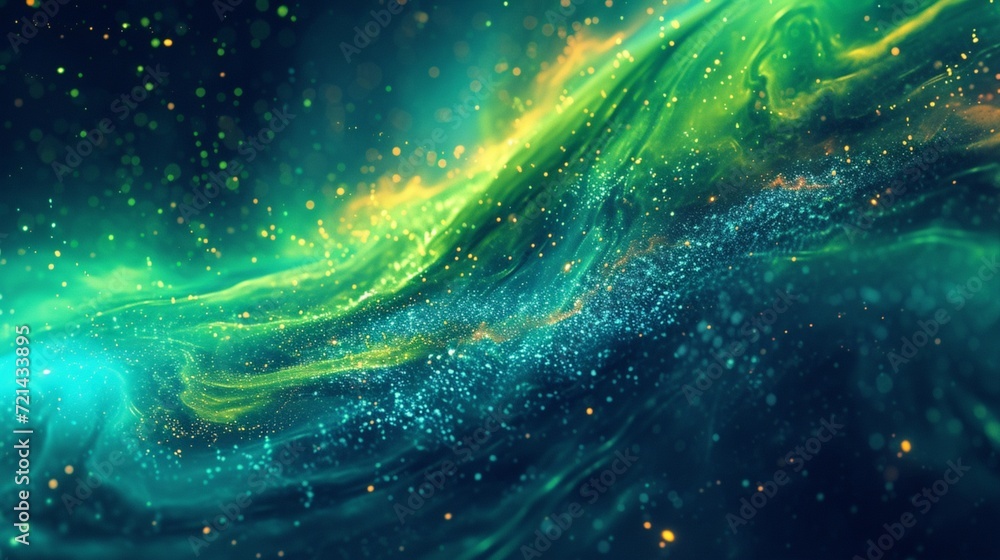 Wall mural abstract depiction of a digital aurora borealis in neon greens and blues