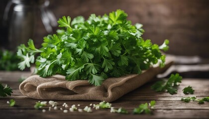 freshly picked parsley on an old wooden table
