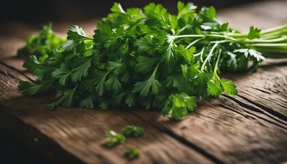 freshly picked parsley on an old wooden table
