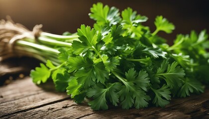 freshly picked parsley on an old wooden table
