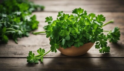 freshly picked parsley on an old wooden table
