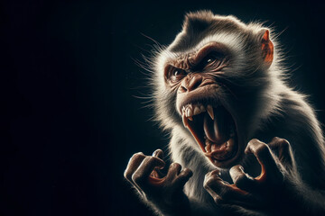 angry crazy monkey isolated on solid black background. ai generative