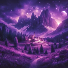 Foto op Canvas Magical and mystical landscape wallpaper in purple tones © Doru