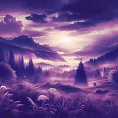 Foto op Aluminium Magical and mystical landscape wallpaper in purple tones © Doru