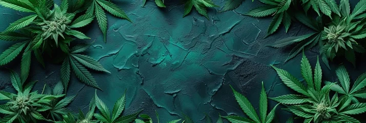 Foto op Aluminium cannabis on green background © Brian