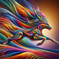Multi colored fractal depicts futuristic animal in motion