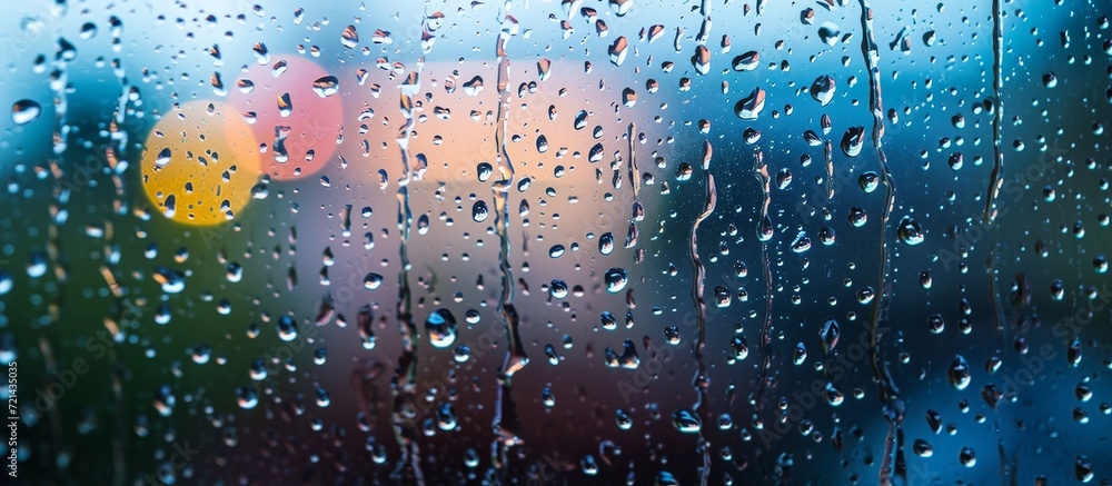 Poster mesmerizing macro raindrops glistening on the window pane: a macro view of raindrops on the window p