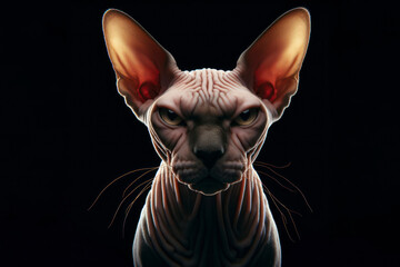 angry sphinx cat isolated on solid black background. ai generative