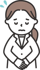 白衣を着た女性が困り顔で謝罪をするイラスト