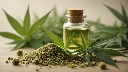Cannabis leaf extracted from hemp oil - obrazy, fototapety, plakaty