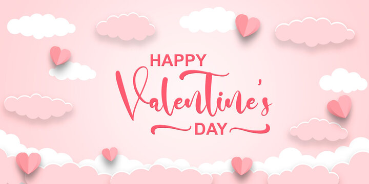 Pink sky background. Valentine's day concept. Vector illustration, banner.