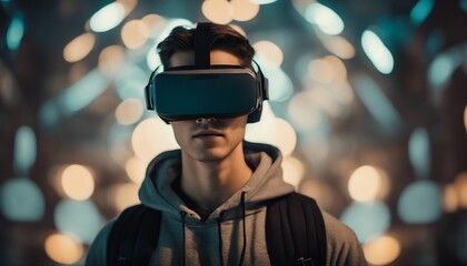 portrait of a student wearing virtual reality glasses
