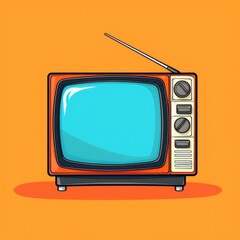 Flat illustration of a TV set on an orange background. Simple hand drawn TV icon. Digital illustration
