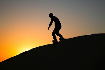 Sunset Symphony: A Stunning Silhouette of a Sandboarder in Action