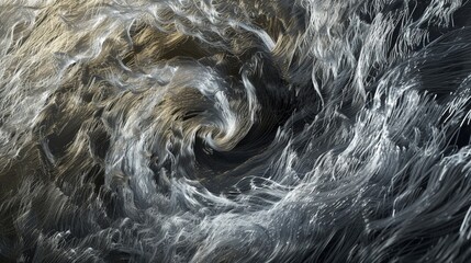 An abstract representation of a thunderstorm, made with swirling silver and bronze metal fibers