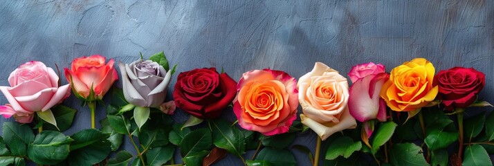 Colorful roses. Fresh colorful flowers