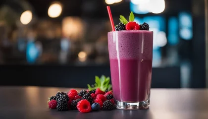 Fototapeten Chia Seed and Berry Smoothie, a chia seed smoothie with mixed berries, presented in a modern © vanAmsen