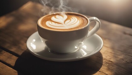 Classic Cappuccino, a traditional cappuccino with a delicate foam art - obrazy, fototapety, plakaty