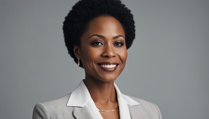 portrait of an African American women politician in a suit, isolated white background
