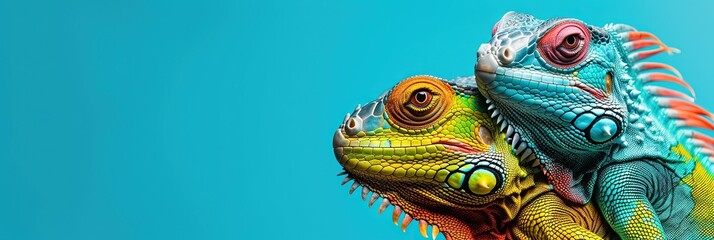Colorful lizards with copy space - obrazy, fototapety, plakaty