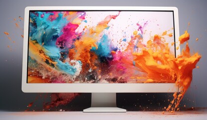 computer monitor with colorful splashes