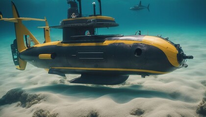 Luxury Submarine Tour, a luxury personal submarine emerging from the ocean depths - obrazy, fototapety, plakaty