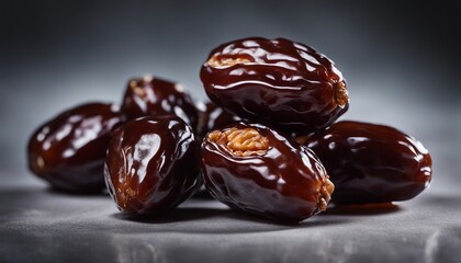 Plump Medjool Dates, a close-up of glossy Medjool dates, their sticky texture and rich color