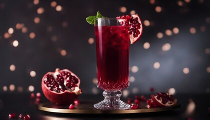 Pomegranate Power Drink, a deep red pomegranate juice garnished with fresh seeds