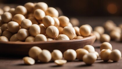 Raw Macadamia Nuts, a heap of whole macadamia nuts, their creamy color and smooth texture emphasized