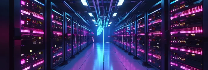 Fotobehang Interior of a server farm - cloud storage, software as a service running software apps, artificial intelligence, and crypto mining on enterprise scale © Brian