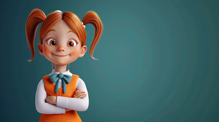 cartoon red-haired girl with freckles on a green background