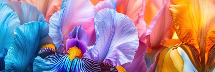 Gordijnen Colorful floral bouquet of iris flowers with copy space © Brian