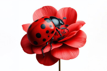 Red with round black dots beetle on flower isolated on solid white background. ai generative