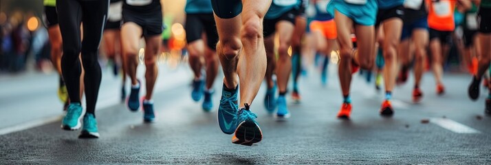 Closeup of runner's feet running marathon 